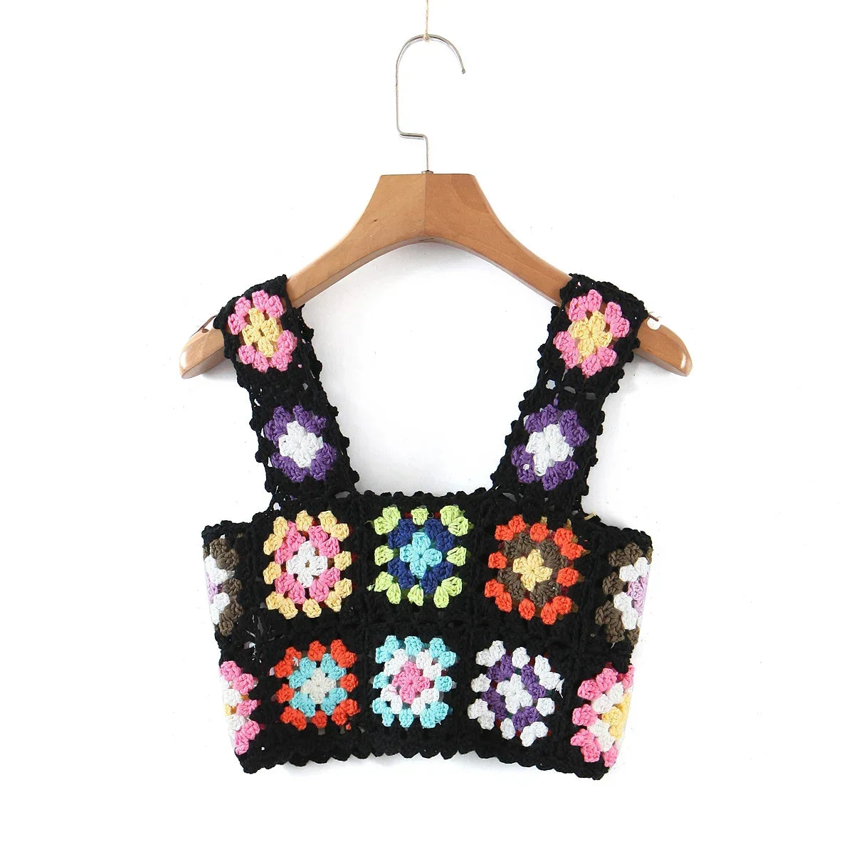 Aiertu  -  Summer Hollow Out Crochet Top Women Cute Cropped Tops Retro Cool Girl Rainbow Short Tee Holiday Top and Tees Aiertu