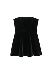 Aiertu  Women Fashion Black Backless Zipper Pleated Mini Dress Vintage Strapless Slash Neck Female Chic Lady Dresses Aiertu