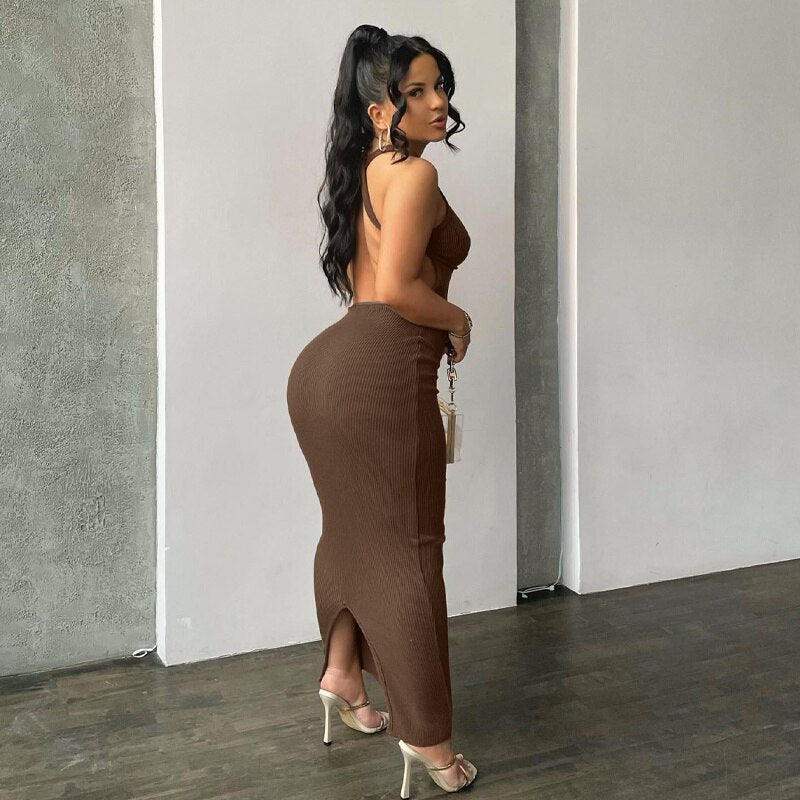 Aiertu  Ribbed Solid Summer Dresses For Women Backless Sleeveless Sexy Slit Mini Dress Bodycon 2025  Outfits Elegant Party Y2K Aiertu