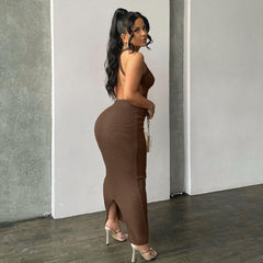 Aiertu  Ribbed Solid Summer Dresses For Women Backless Sleeveless Sexy Slit Mini Dress Bodycon 2025  Outfits Elegant Party Y2K Aiertu