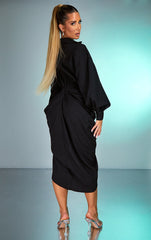 Aiertu  V-Neck Ruched Slit Midi Dress Aiertu