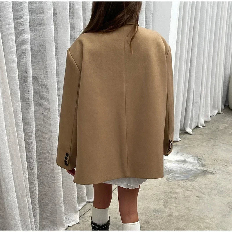 Aiertu  -  Casual Solid Oversize Blazer Coats Women Long Sleeve Pocket Button Jacket 2026 Autumn New Female High Street Tops Outwear Aiertu