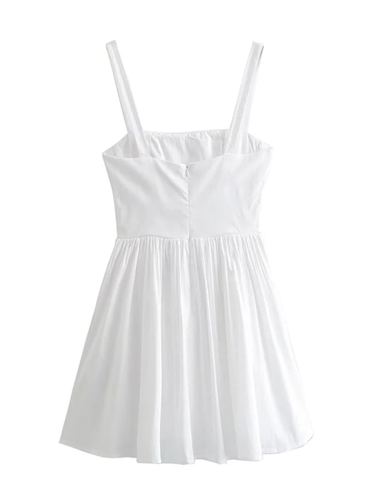 Aiertu  -  Sexy Pleated Spliced Sling Mini Dress Women Solid Square Collar Sleeveless Backless Female Dresses Summer Lady Chic Vestido Aiertu