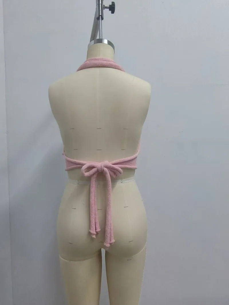 Aiertu  -   Beach Knit Backless Tank Tops Hot Girls Fashion Pink Bodycon Vacation Bra Ladies Sexy Off Shoulder Party Club Tops 2025 Aiertu