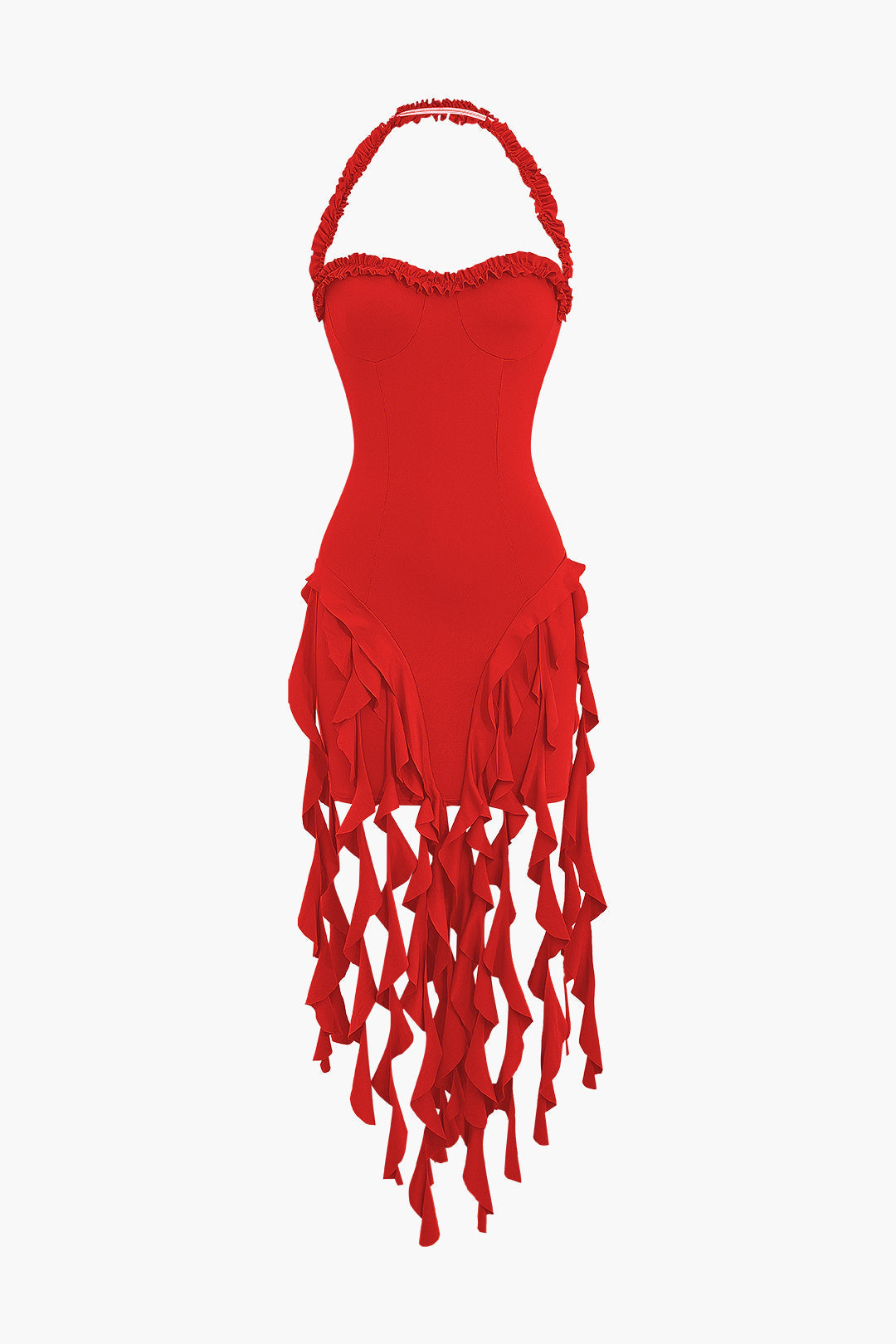 Aiertu  Ruffle Tassel Halter Bustier Mini Dress Aiertu