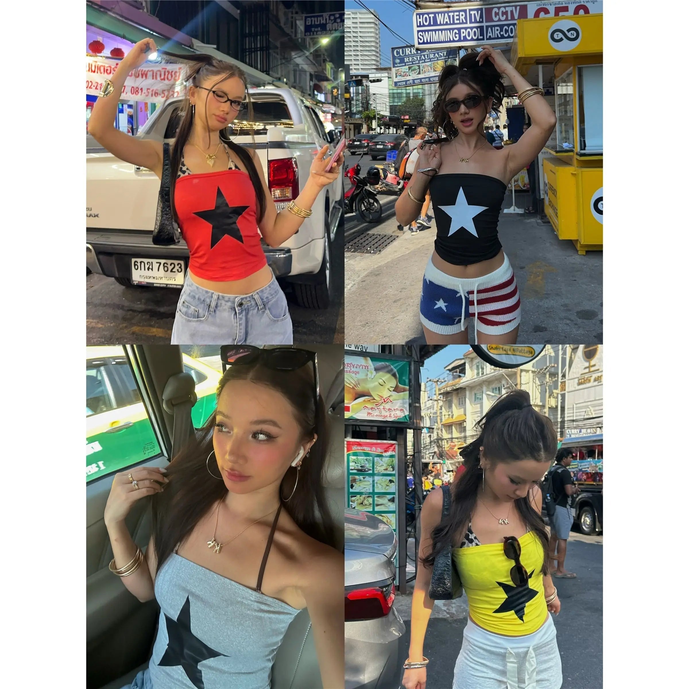 Aiertu  -  street fashionable Spice Girl contrasting colors star printed top simple and versatile slim and thin tube top women summer Aiertu