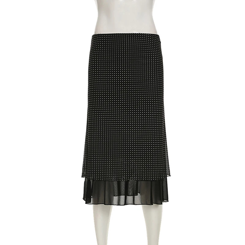 Aiertu  -  Polka Dot Print Double Mesh Skirt For Women Hip-covered Straight Long Skirt Summer New High Waist Casual Female Skirts Aiertu