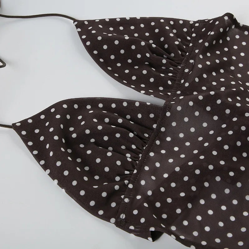 Aiertu  -  Fashion Polka Dot Suspender Vest With Scarf Sexy V-neck Printed Backless Lace Up Hot Girl Top Y2k Summer Fashion 2025 Aiertu