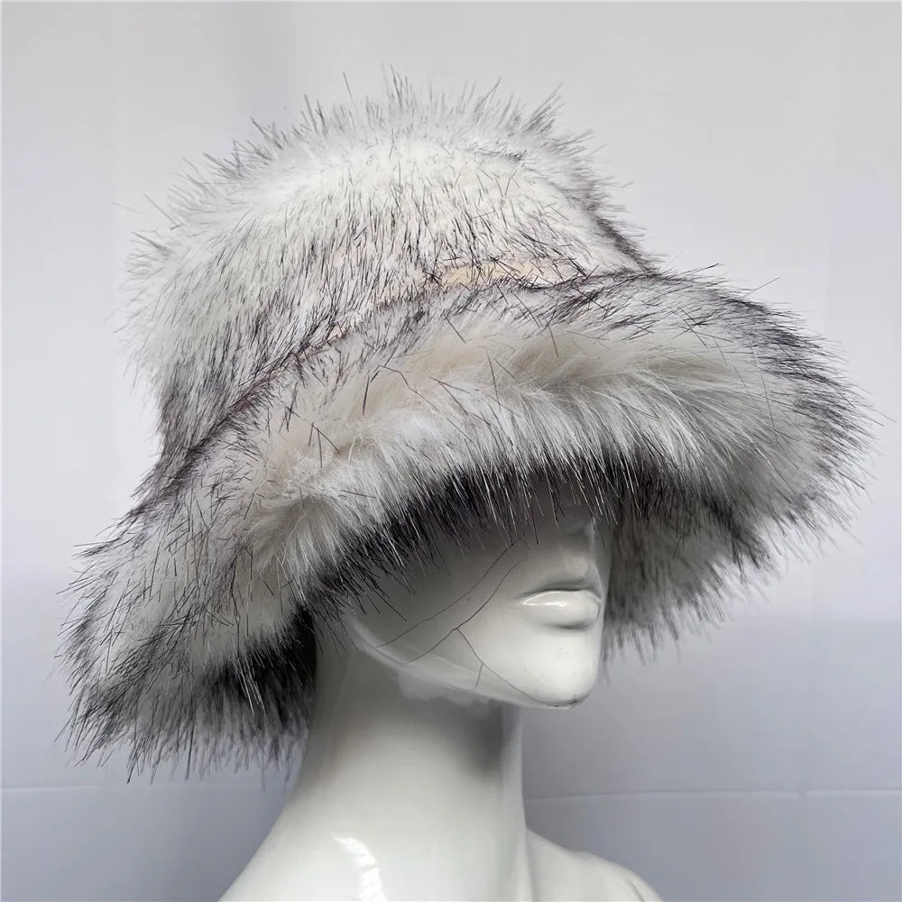 Aiertu  -  Winter Hat New Candy Color Faux Fur Y2k Warm Plush Basin Hat Unisex Bucket Hat Bob Homme Aiertu