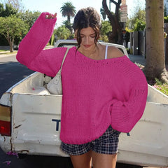 Aiertu  -  Loose Big V Neck knitted Sweater For Women Casual Solid Color Pullovers Top Long Sleeve Hollow Top Autumn Winter New 2026 Aiertu