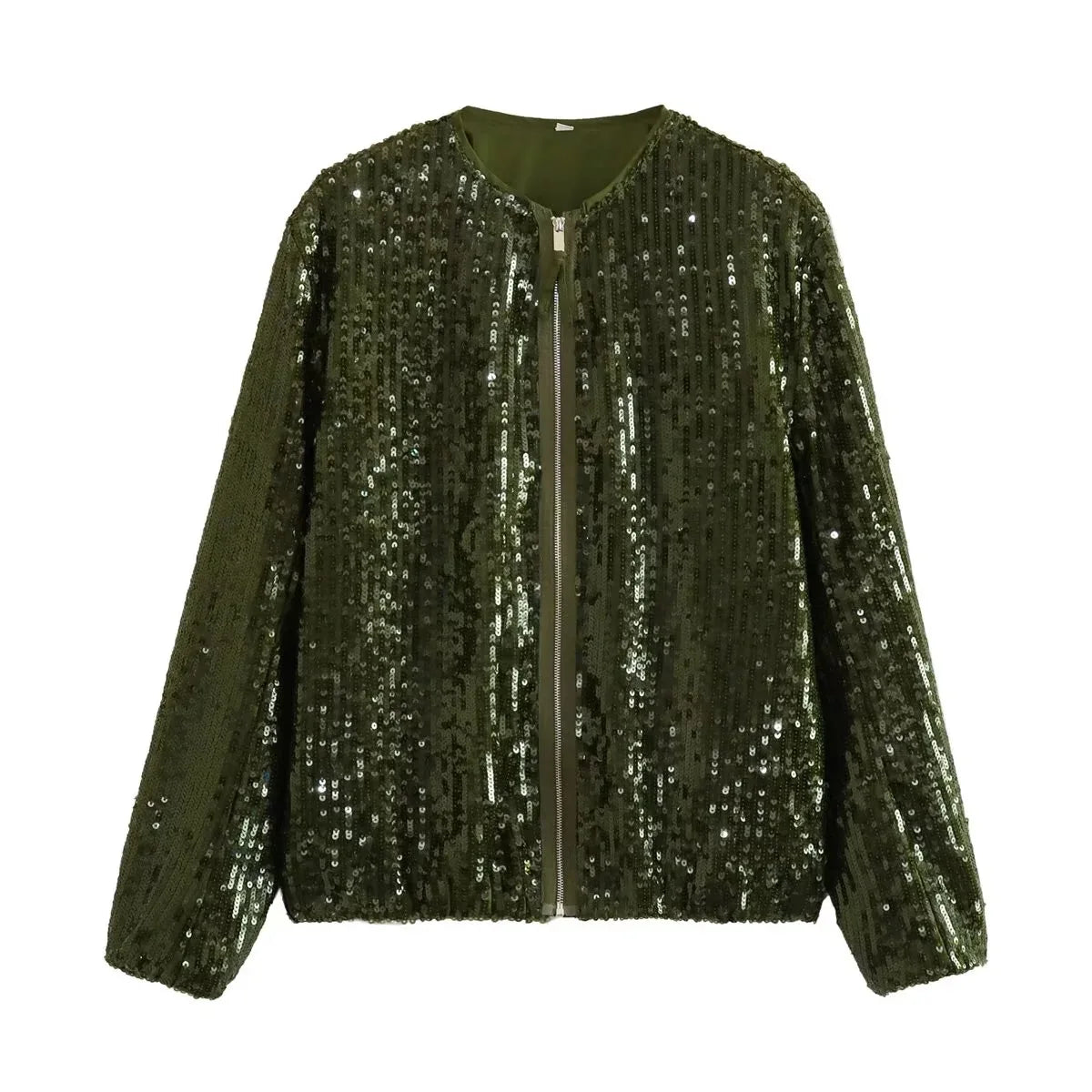 Aiertu  -  2026 O-neck Sequins Bomber Jackets for Women Autumn Fashion Zip-up Long Sleeve White Coats Streetwear Female Tops Outerwears Aiertu
