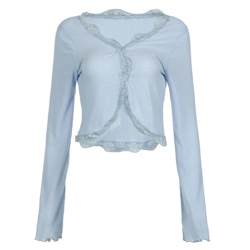 Aiertu  -  Women Y2k Aesthetic See Through Ruffled Shirt Grunge Slim Bandage Harajuku Blouse Sexy Streetwear Flare Sleeve Blusas De Mujer Aiertu