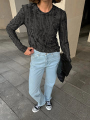 Aiertu  -  Gray Ripped Distressed T-shirt Women Autumn New O Neck Long Sleeve Tops T-shirts Streetwear Fashion Basic Vintage Tees Female Aiertu
