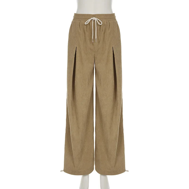 Aiertu  -  Casual Baggy Ruched Trousers Women High Waist Drawstring Wide Leg Pants 2025 New Spring Fall Harajuku Lolita Y2K Clothes Aiertu