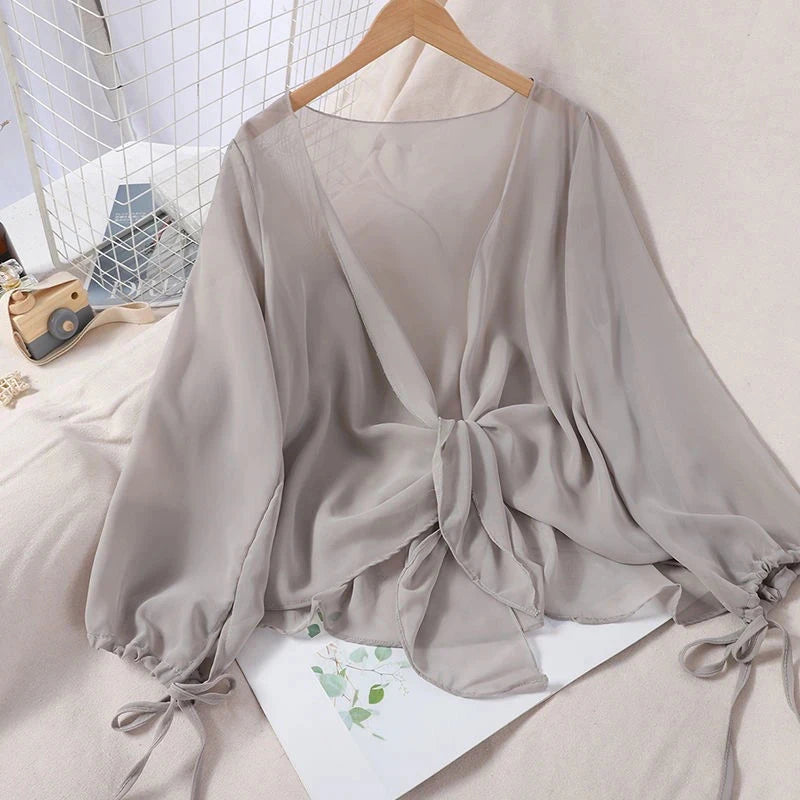Aiertu Harajuku Chiffon Shirts Women Solid Casual Sun Protection Cardigan Summer Loose All Match Thin Sunscreen Blouses Coat New Aiertu