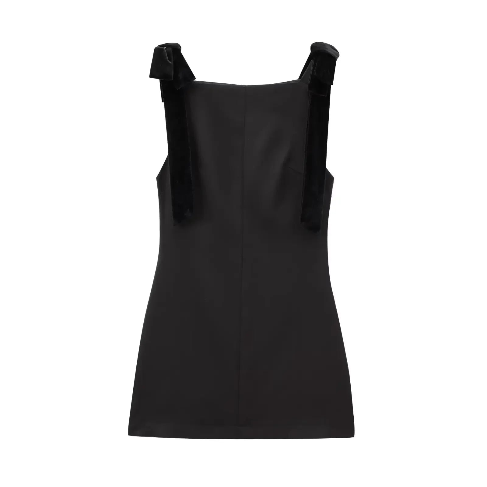Aiertu  -  Black Elegant Velvet Bow Strap Mini Dress for Women Chic Square Collar Slip Vintage Dress Female Club Party Dress Evening Gown Aiertu