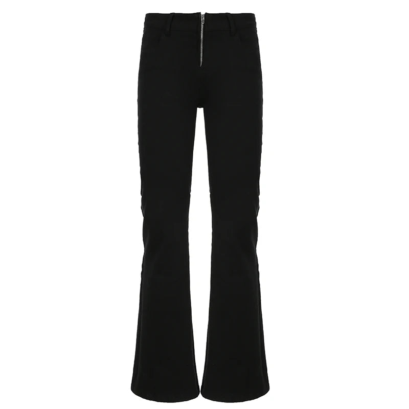 Aiertu  -  Y2K Low Waist Flare Jeans High Street Fashion Women Black Denim Trousers Vintage Slim Fit Zipper Front Pants Spring Aiertu