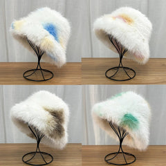 Aiertu  -  Winter Tie-dyed Bucket Hat Imitation Fur Y2k Warm Plush Bucket Hat Unisex Bucket Hat Gorros Invierno Mujer Aiertu