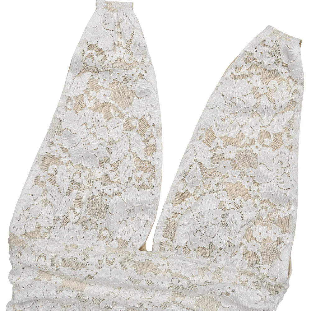 Aiertu  -  Elegant Lace Patchwork Dress For Women 2026 Sexy New V-neck Lace Long Dress Summer Sleeveless Backless Partywear Aiertu