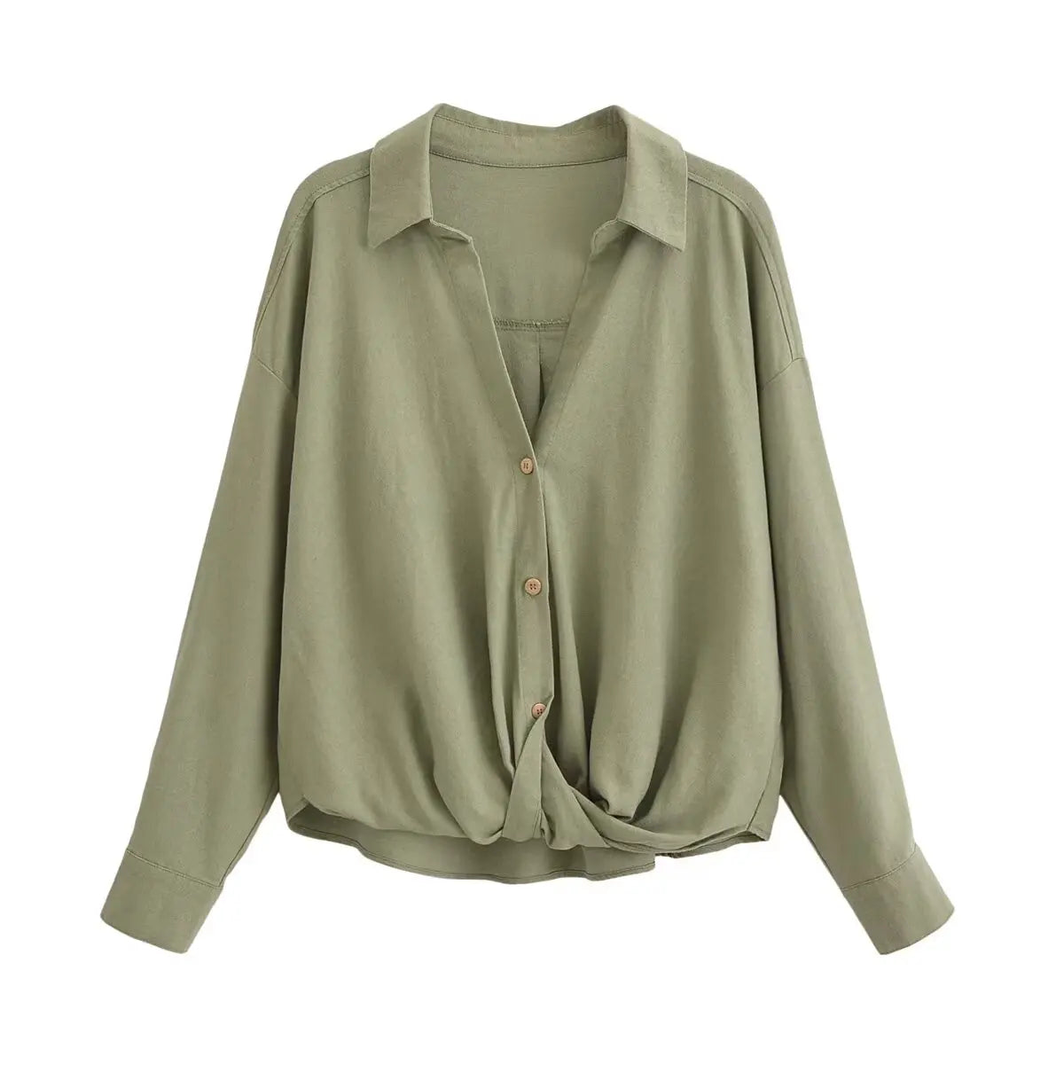 Aiertu  -  Linen Blended Twist Lapel Long Sleeve Casual Shirt Women's New Fashion Versatile Niche Design Top Aiertu