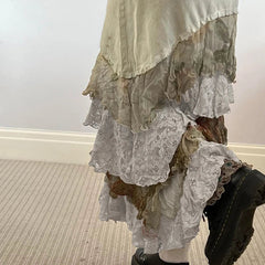 Aiertu  -   cold weather outfits Y2K Aesthetic Lace Tiered Irregular Long Skirt Women Stylish Outfits Mori Girl Style Asymmetric Skirt Vintage Lady Aiertu