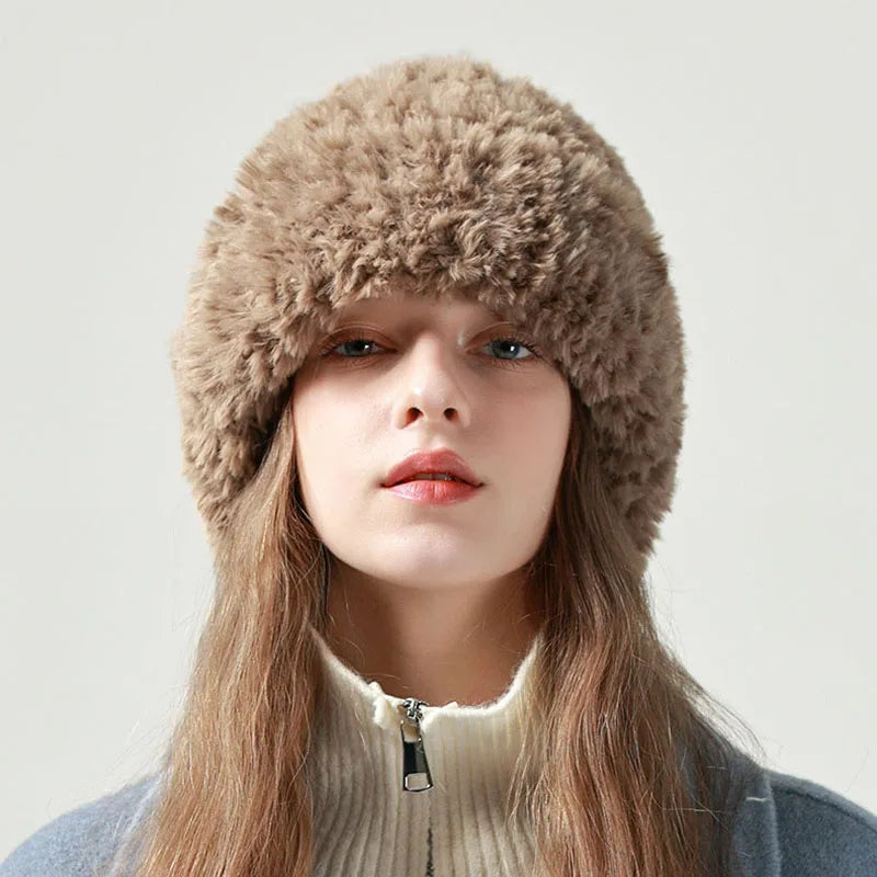 Aiertu  -  Winter Warm Beanies Hat Plush Thicke Imitate Rabbit Fur Bonnet Fleece Pullover Skull Cap Big Head Circumference Women Woolen Hat Aiertu