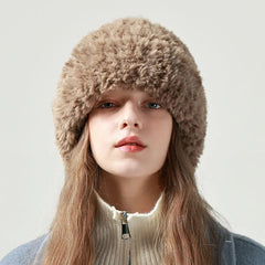 Aiertu  -  Winter Warm Beanies Hat Plush Thicke Imitate Rabbit Fur Bonnet Fleece Pullover Skull Cap Big Head Circumference Women Woolen Hat Aiertu