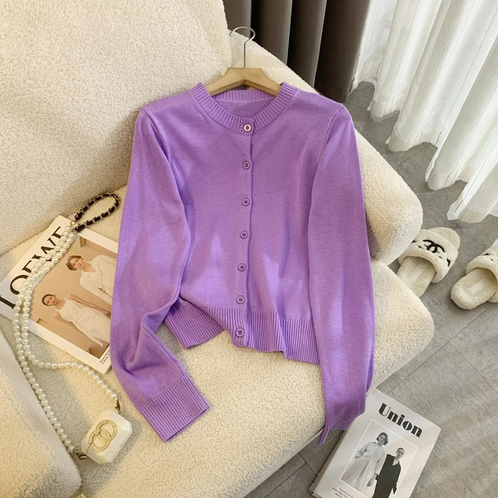 Aiertu  -  Fashion Knitted Sweater Cardigan Casual Top For Women O Neck Solid Color SlimLong Sleeve Female 2026 Autumn Chic Cardigan Aiertu