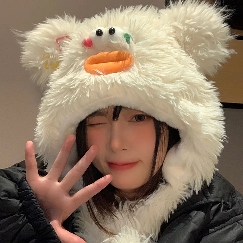 Aiertu  -  Cute Big Eyes Plush Hats For Women Girl Fashion Y2k Outdoor Warm Beanies Cap Winter Windproof Earflap Hat Funny Photography Gift Aiertu