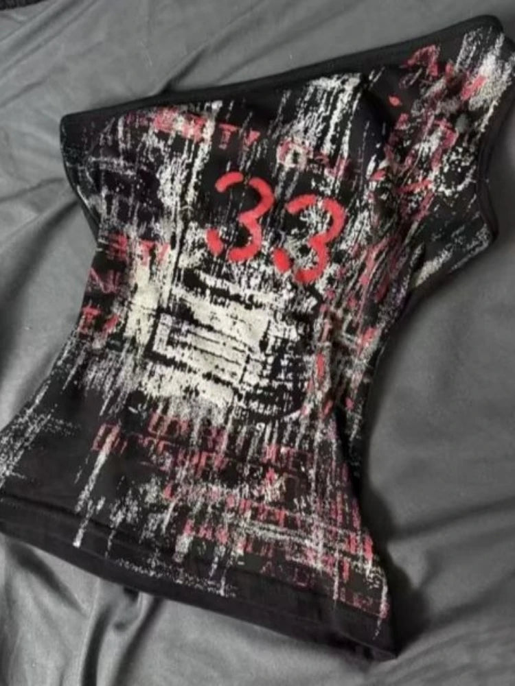 Aiertu  -  Streetwear One Shoulder Summer Tanks Y2k Aesthetic Women Vintage Slim Fit Tank Top Harajuku Casual Grunge Printing Crop Vest Aiertu