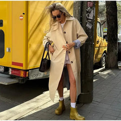 Aiertu  -  Casual Women's Patchwork Trench Coat With Belt Stripe Lining Lapel Button Full Sleeve Long Coats Autumn Lady Streetwear New Aiertu