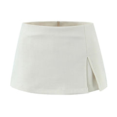 Aiertu  -  Women Slit Hem Low Waist Mini Skirt American Vintage All-match Package Hips Short Skirts Back Zipper With Shorts Underwear Aiertu