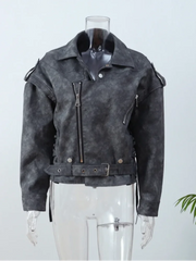Aiertu  -  Fashion Pu Leather Zipper Bomber Women Jacket Vintage Solid Lapel Long Sleeved Y2k Short Coat 2026 Lady Motorcycle Outercoat Aiertu