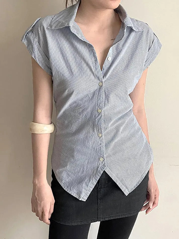 Aiertu  -Striped Contrast Slim-Fit Button-Up Shirts aiertu