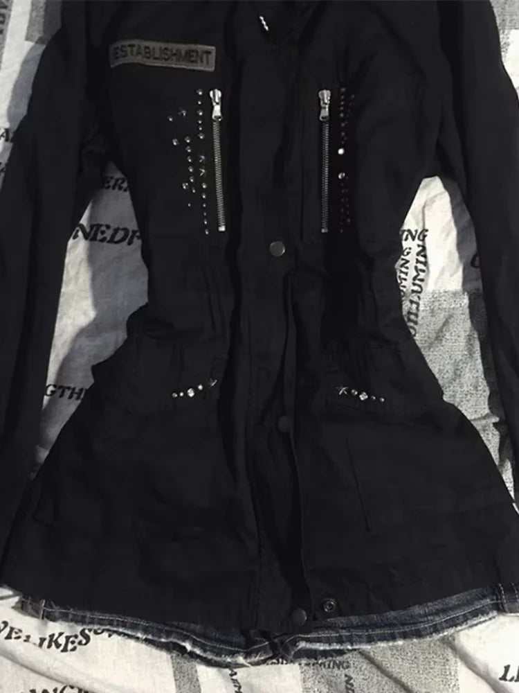 Aiertu  -  Vintage Y2k Aesthetic Star Zipper Slim Coats Streetwear Fashion Harajuku Coat Korean Ins Grunge Pleated Jackets Gothic Femme Aiertu