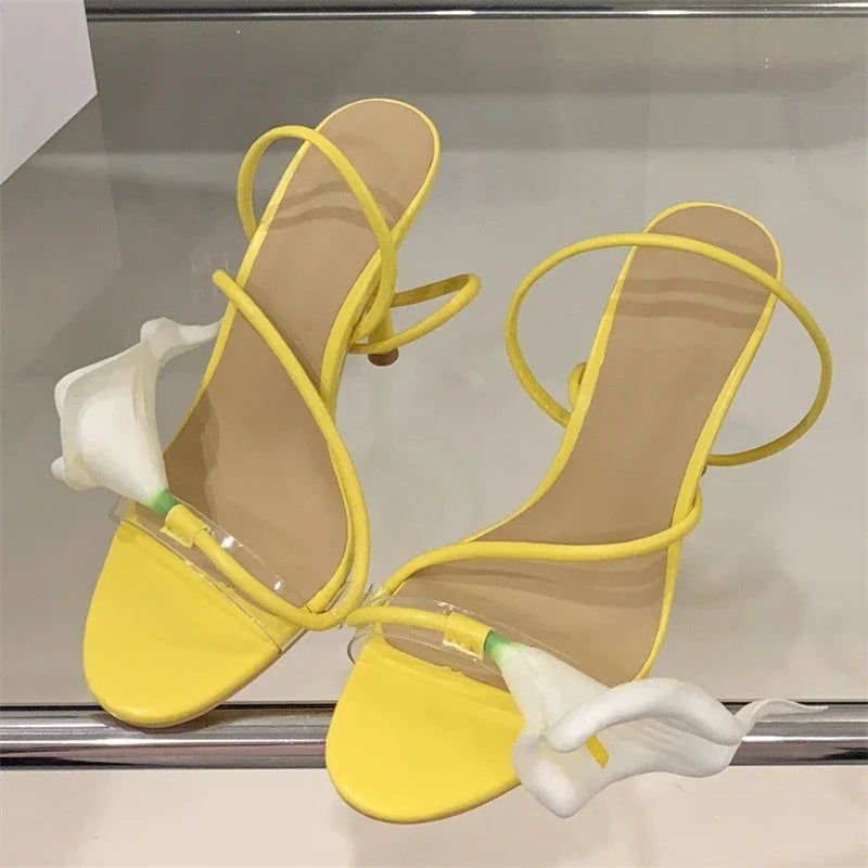 Aiertu  -   Sexy PVC Transparent Flower Narrow Band Women Sandals Street Style Open Toe Thin High Heels Party Prom Shoes Aiertu