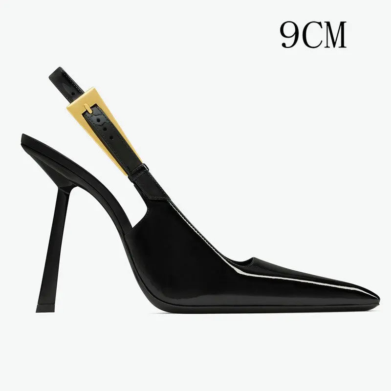 Aiertu  -  Spring And Summer New Black Patent Leather High Heels Women Slim Heel Shoes Temperament Minority Pointed Sandals Aiertu