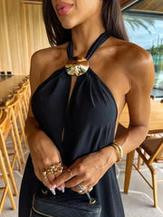 Aiertu  -  New Sexy Women Black Dresses Tassel Sleeveless Naked Waist Halter Dress Summer Party Evening Female Vestidos Aiertu