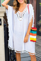 Aiertu  -Sexy Vacation Solid Tassel Hollowed Out Backless Swimwears Cover Up(3 Colors) aiertu