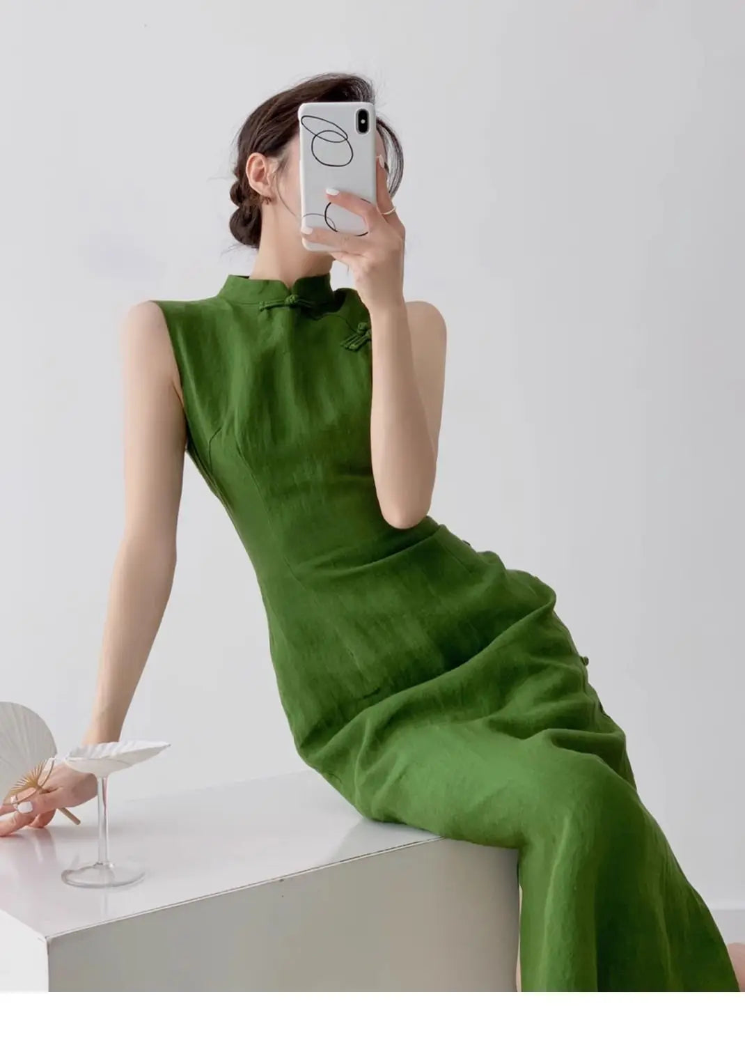 Aiertu  -   vintage natural literature art dress chinese style daily improved leisure qipao sexy sleeveless waist cinching slit qipao Aiertu