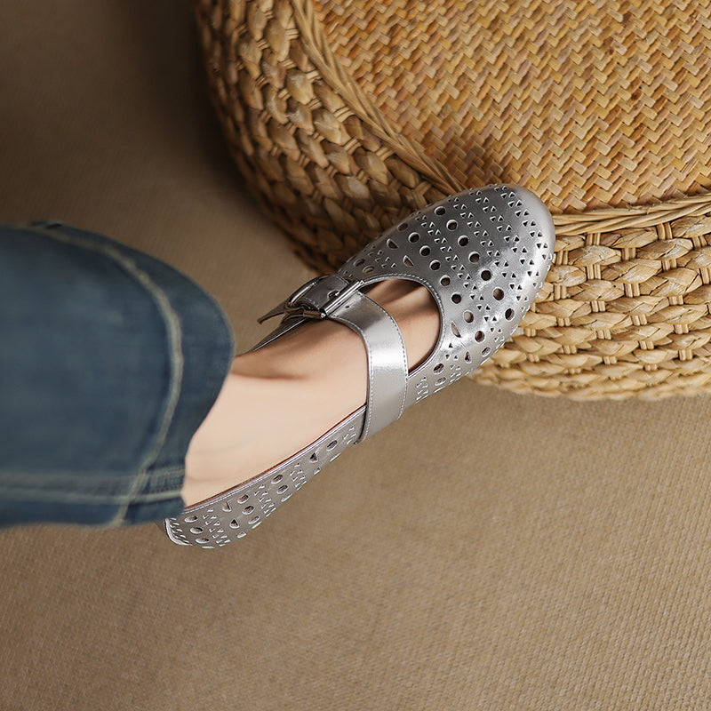 Aiertu  Round Toe Women Ballet Flats Fashion Shoes Genuine Leather Spring Ladies Elegant Mary Jane Loafers Shoes Comfort Casual Flats Aiertu