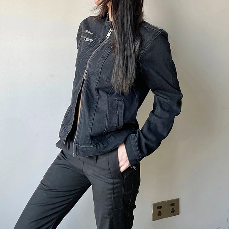 Aiertu  -  Punk Style Jeans Jacket Women Streetwear Stylish Y2K Casual Zipper Denim Coat Harajuku Vintage Winter Outwear Korean Aiertu