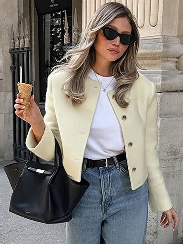 Aiertu  -  layered look inspo Casual Jackets Women Slim Round Neck Single Breasted Long Sleeves Coats Female Autumn Winter Fashion Solid Outwears Lady Aiertu