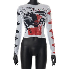 Aiertu  -   O-Neck Sheer Mesh Bodysuit for Girls, O Neck Pullover, Long Sleeve T-Shirt, Crop Top, Urban Leisure Streetwear, Y2K Aiertu