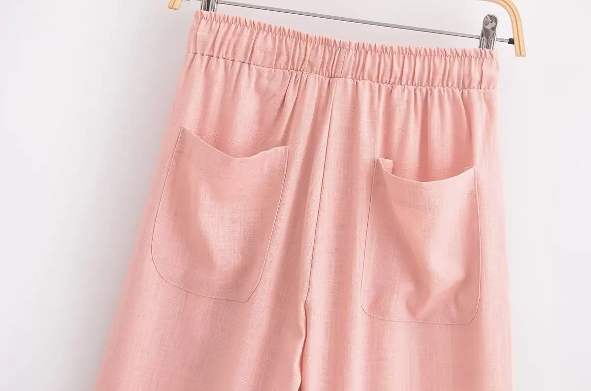 Aiertu  -  American hottie elastic high-waisted straight casual pants for women summer new linen blended bloomers Aiertu
