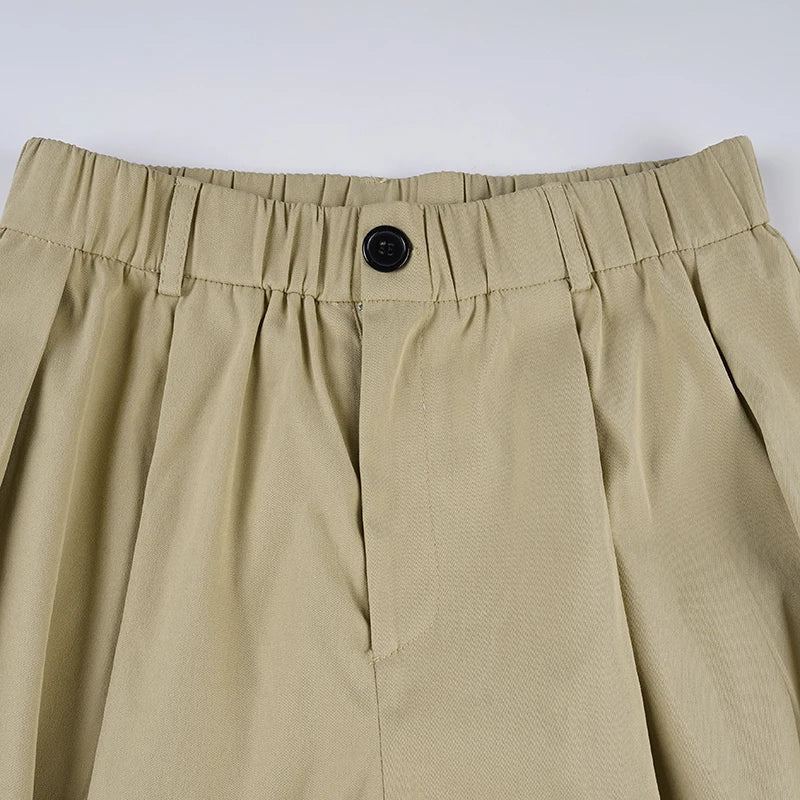 Aiertu  -  Streetwear y2k Khaki Capris Women Casual Loose Button-up Low Rise Short Pants Korean Fashion Ladies Clothing 90s Vintage Aiertu