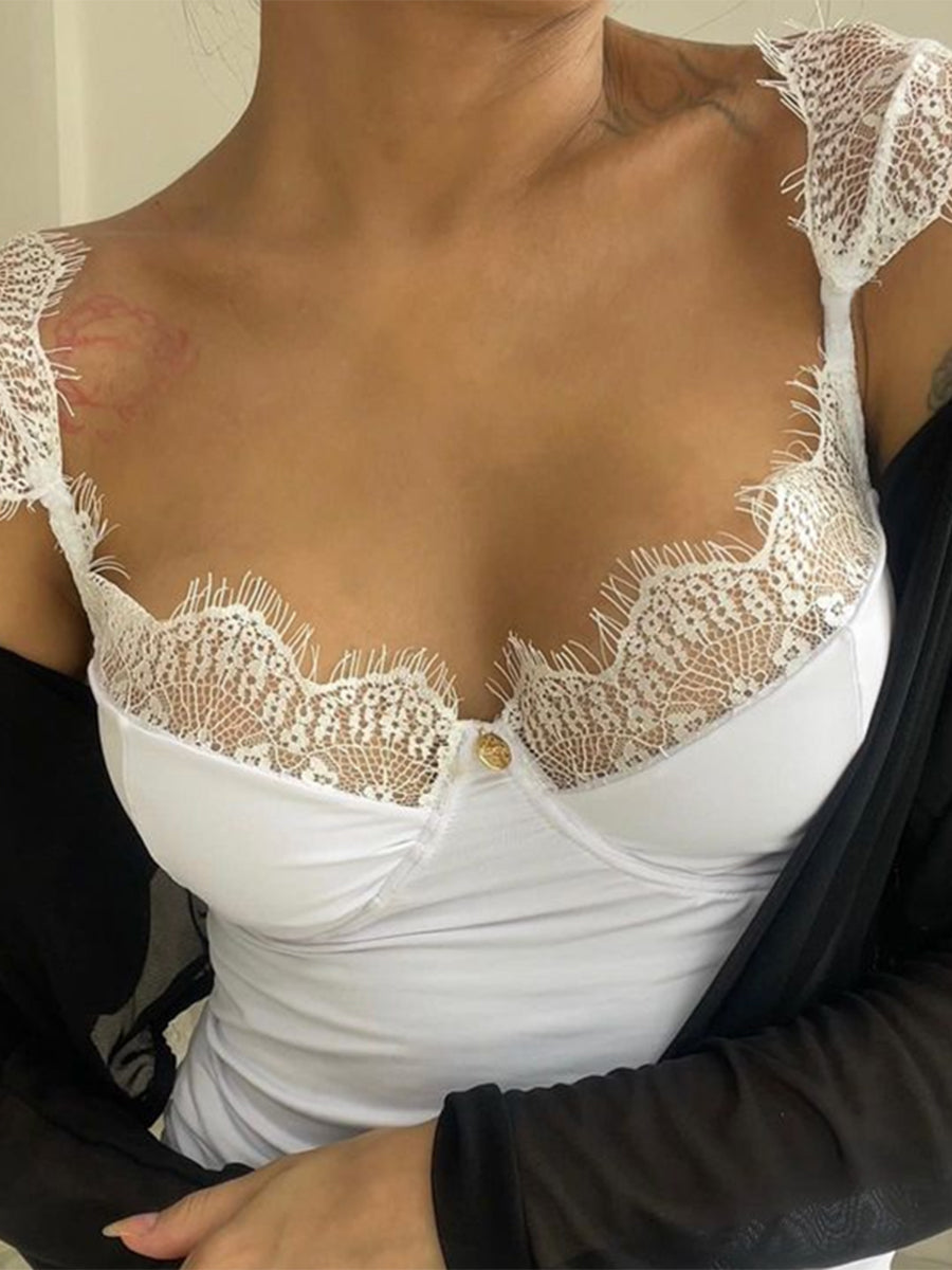 Aiertu  -  Women Camisole Sleeveless Tops V-neck Backless Lace Patchwork Slim Fit Summer Vest for Party Club Aiertu