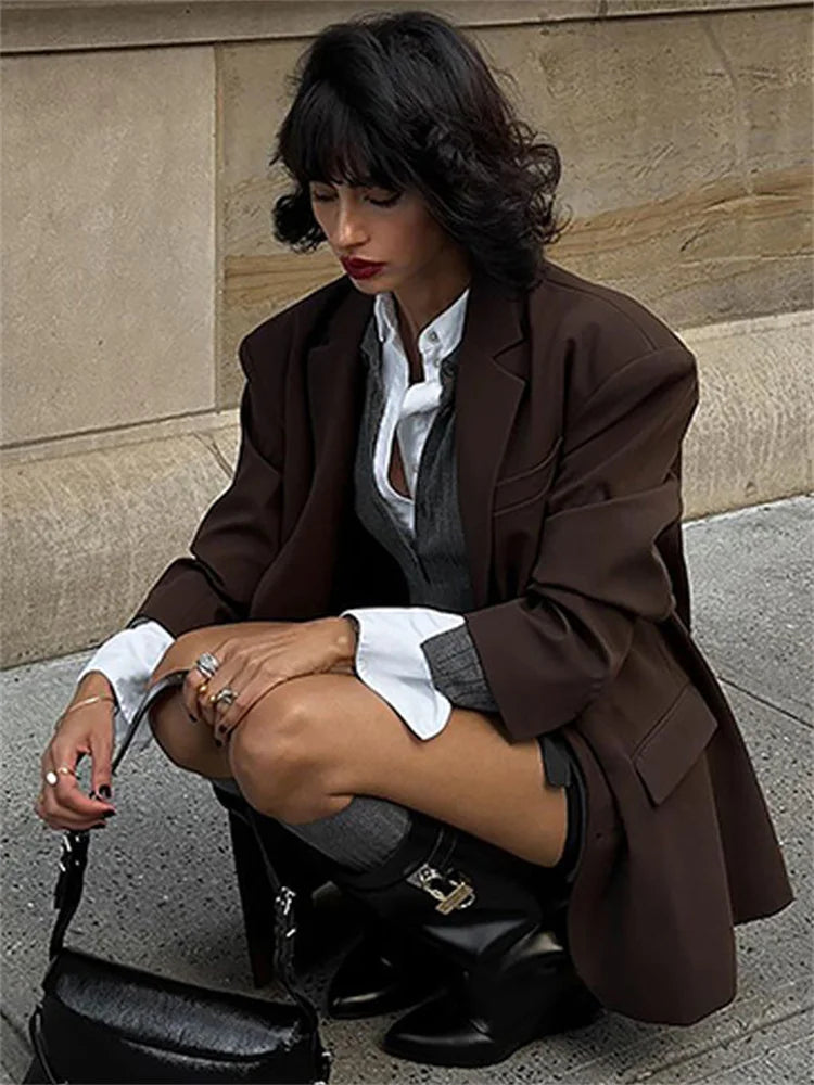 Aiertu  -  Winter Fashion Printed Suit Outwear Female Lapel Contrast Long Sleeve Vintage Patchwork Commute Clothes Ladies Blazers New Aiertu