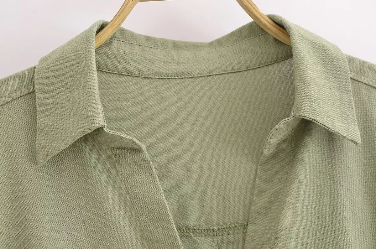 Aiertu  -  Linen Blended Twist Lapel Long Sleeve Casual Shirt Women's New Fashion Versatile Niche Design Top Aiertu