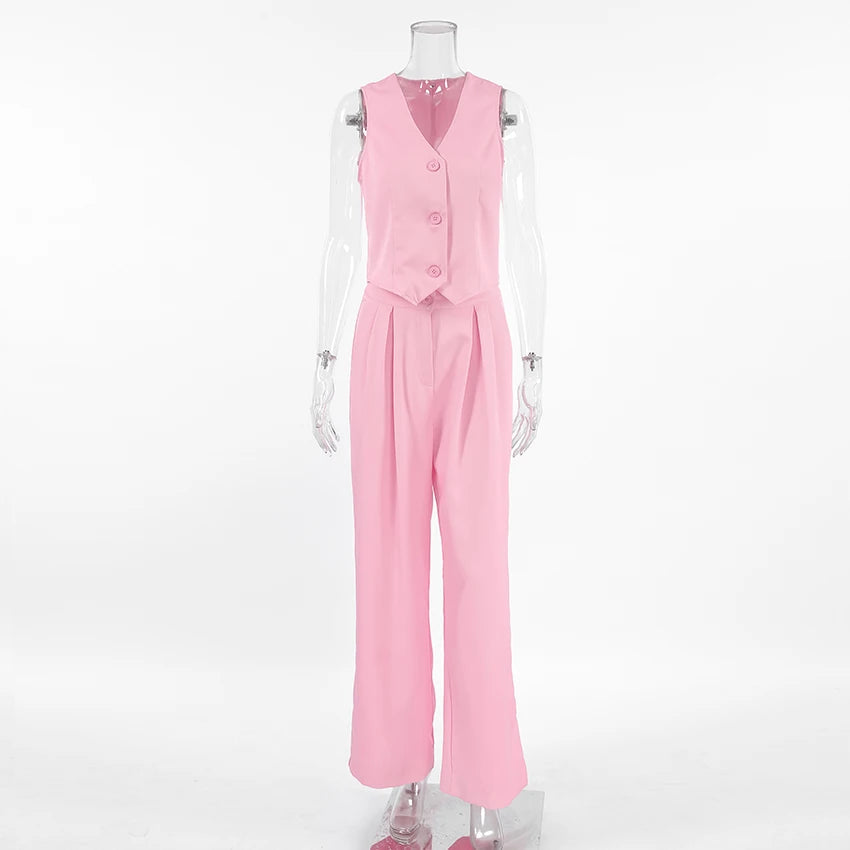 Aiertu  -  Summer 2026 Causal Fashion Pants Suits Solid Street Two Piece Pants Sets Casual Blazers Vest Pleated Pants Women Set Outfits Aiertu